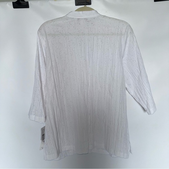 NWT Tanjay White Embroidered Button-Up Blouse 3/4 sleeve size 14 mandarin collar - Picture 4 of 10